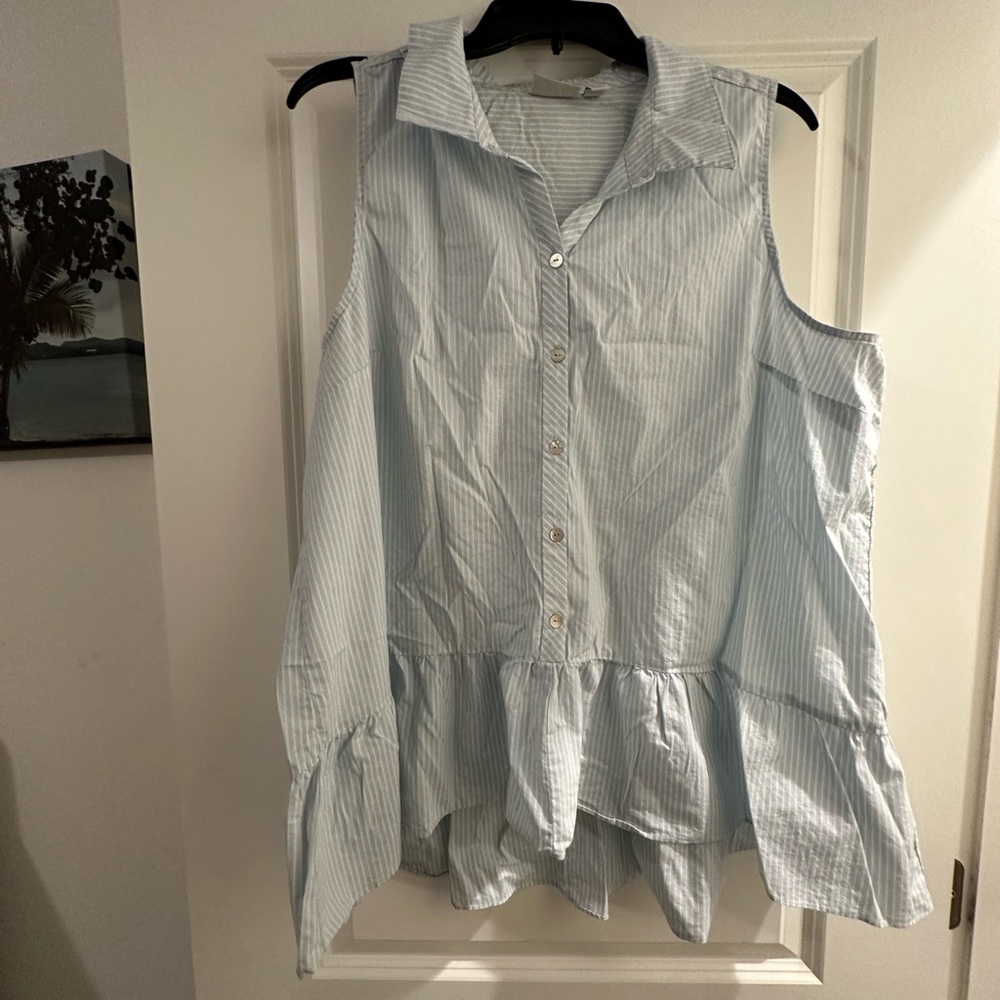 Blue Striped Sleeveless Women's Top
